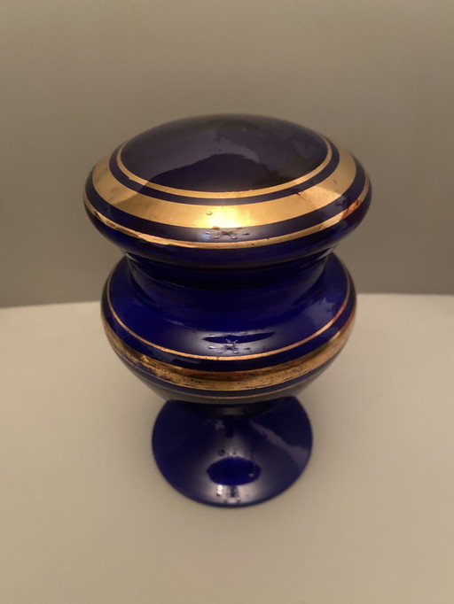 Bonbonnière Murano Bleu Cobalt Et Or 