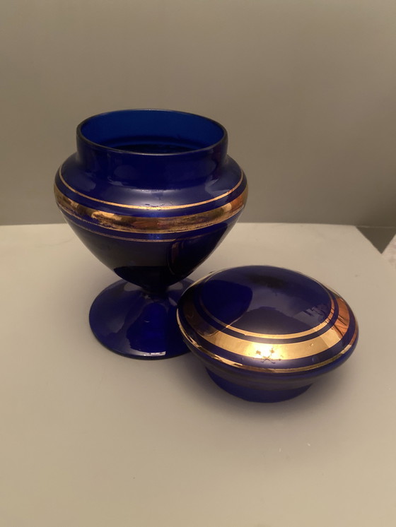 Image 1 of Bonbonnière Murano Bleu Cobalt Et Or