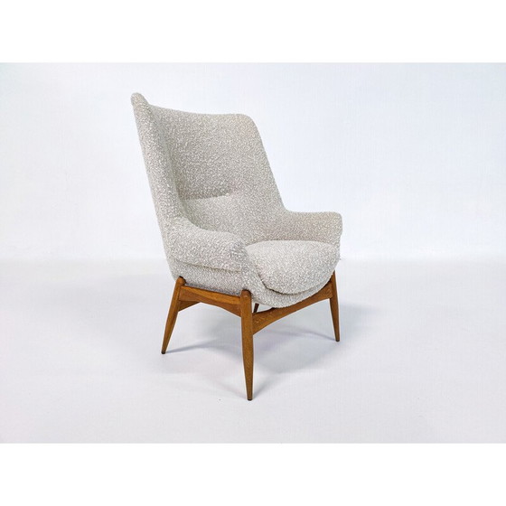 Image 1 of Paire de fauteuils en tissu beige du milieu du siècle par Julia Gaubek, Hongrie années 1950