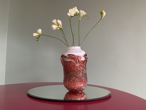 Vase récupéré David Valner en rose/blanc