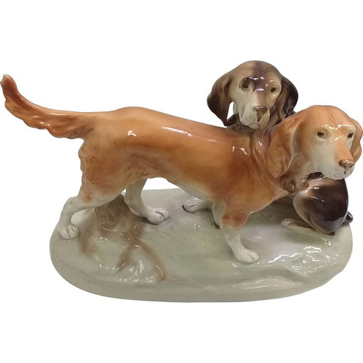 Sculpture vintage en porcelaine représentant des chiens, Tchécoslovaquie, années 1960