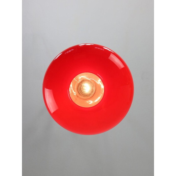 Image 1 of Lampe suspendue vintage en laiton et verre rouge, Italie 1960