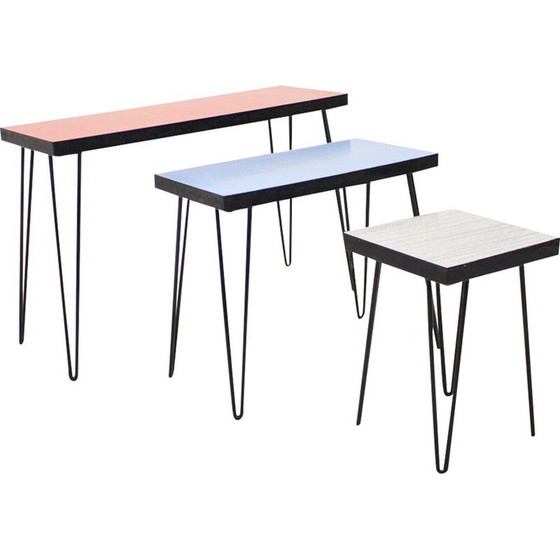 Image 1 of Tables gigognes vintage en métal et umakart, Tchécoslovaquie 1970
