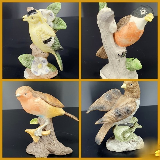 Image 1 of 12509 Set de 4 figurines d'oiseaux en biscuit