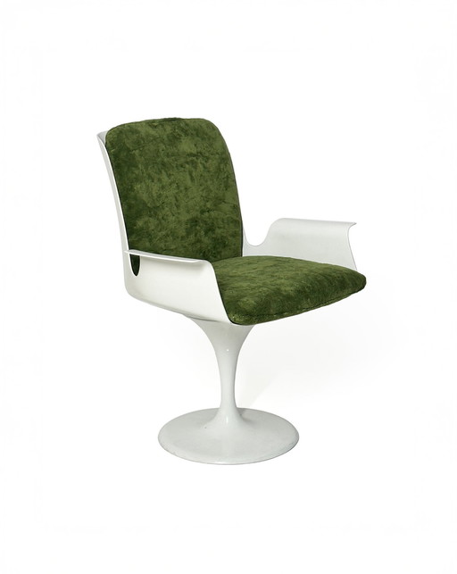 Chaise pivotante de l'ère spatiale 1970S en tissu pelucheux vert