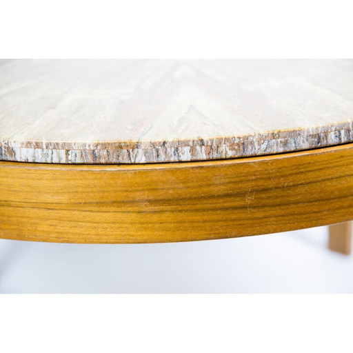 Table basse ronde vintage avec plateau en pierre