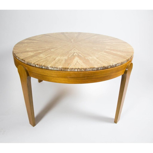 Table basse ronde vintage avec plateau en pierre