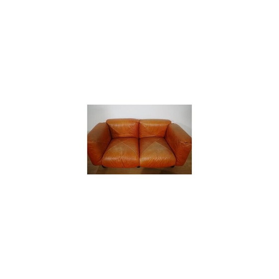 Image 1 of Ensemble de salon vintage Marius et Marius en cuir orange par Mario Marenco pour Arflex, 1970