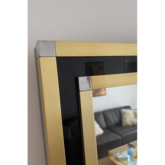 Image 1 of Miroir vintage avec cadre en métal chromé et laqué noir, Italie 1970
