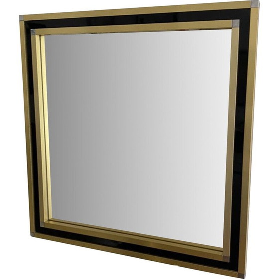 Image 1 of Miroir vintage avec cadre en métal chromé et laqué noir, Italie 1970