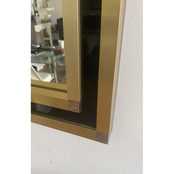 Image 1 of Miroir vintage avec cadre en métal chromé et laqué noir, Italie 1970