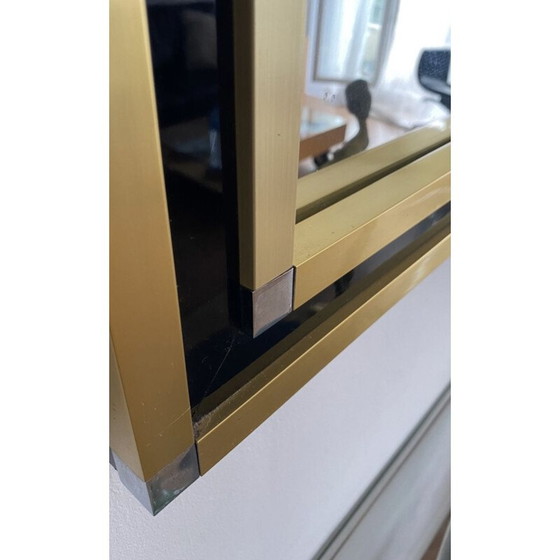 Image 1 of Miroir vintage avec cadre en métal chromé et laqué noir, Italie 1970