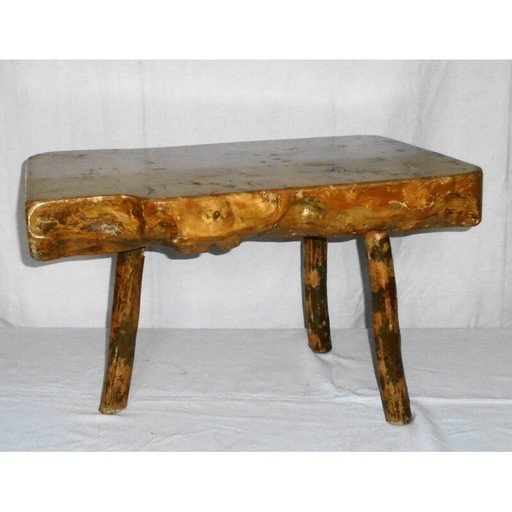 Table basse vintage brutaliste en chêne massif, 1970