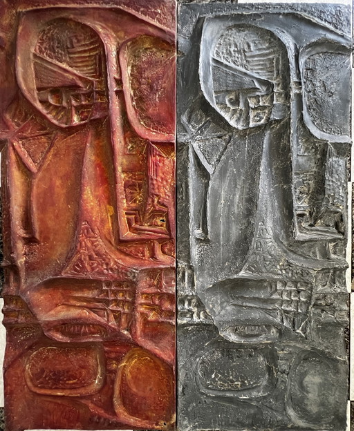 3 X Sculptures en relief en fibre de verre, 1960S. Brutaliste , Moule + 2 Sculptures , Grandes