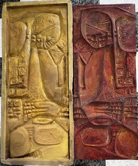 Image 1 of 3 X Sculptures en relief en fibre de verre, 1960S. Brutaliste , Moule + 2 Sculptures , Grandes
