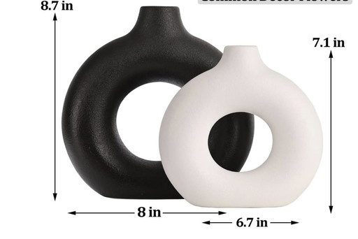 Lot De 2 Vases En Céramique Creux En Forme De Beignet Noir Et Blanc