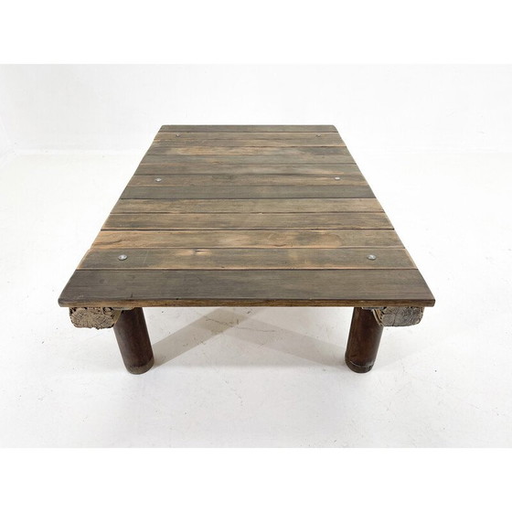Image 1 of Table basse industrielle vintage en bois et fer, années 1950