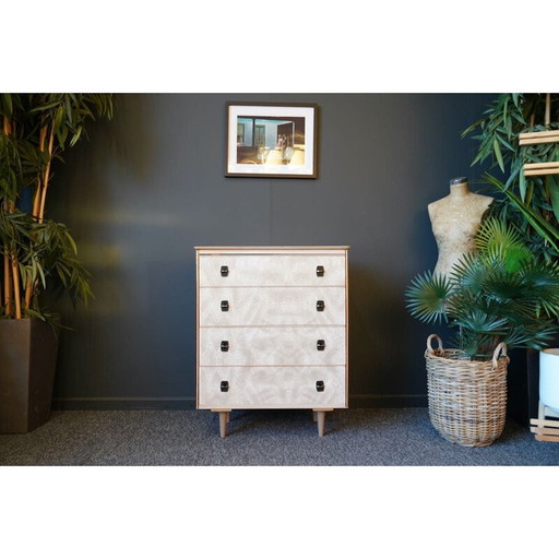 Commode vintage en formica blanc nacré, 1960