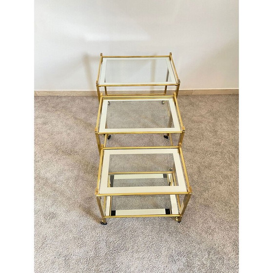 Image 1 of Tables gigognes vintage "Nido" en laiton et verre, Italie, années 1970