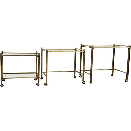 Tables gigognes vintage "Nido" en laiton et verre, Italie, années 1970