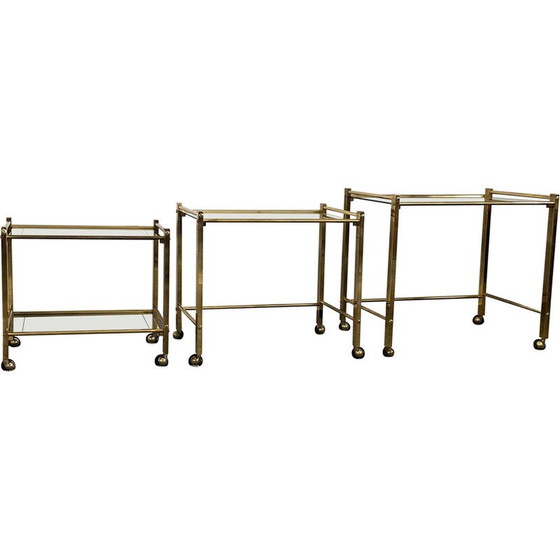 Image 1 of Tables gigognes vintage "Nido" en laiton et verre, Italie, années 1970
