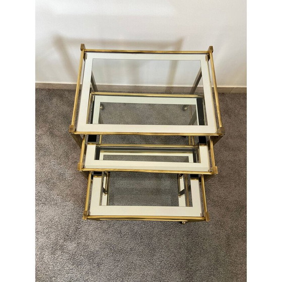 Image 1 of Tables gigognes vintage "Nido" en laiton et verre, Italie, années 1970