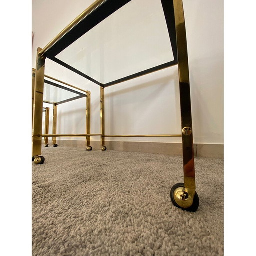 Tables gigognes vintage "Nido" en laiton et verre, Italie, années 1970