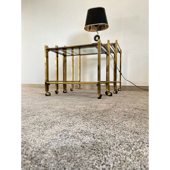 Image 1 of Tables gigognes vintage "Nido" en laiton et verre, Italie, années 1970