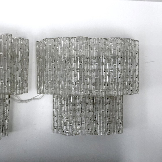 Image 1 of Paire d'appliques vintage en verre transparent de Murano et laiton, Italie 1960
