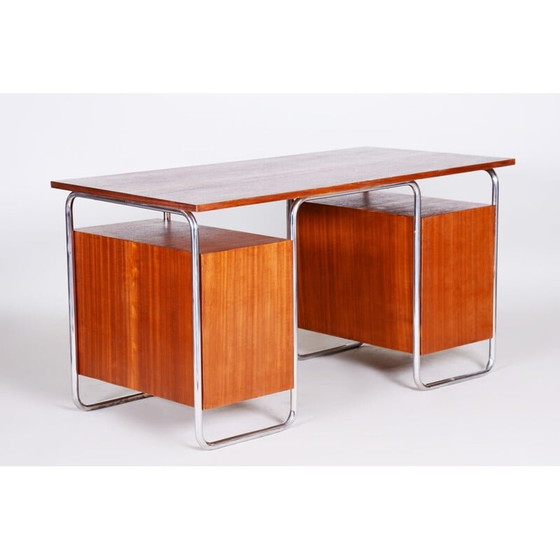 Image 1 of Bureau vintage en acier chromé et acajou par Robert Slezak, Tchèque 1930