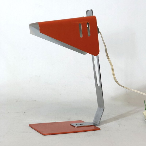 Image 1 of Lampe de bureau vintage en métal orange, laqué et chrome, Italie 1970