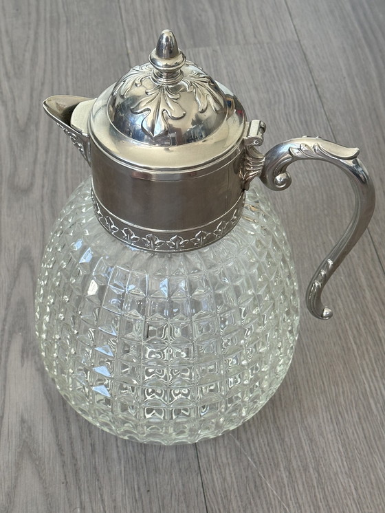 Image 1 of Carafes Vintage 50s Argenté Carafe Cristal Verre Italie
