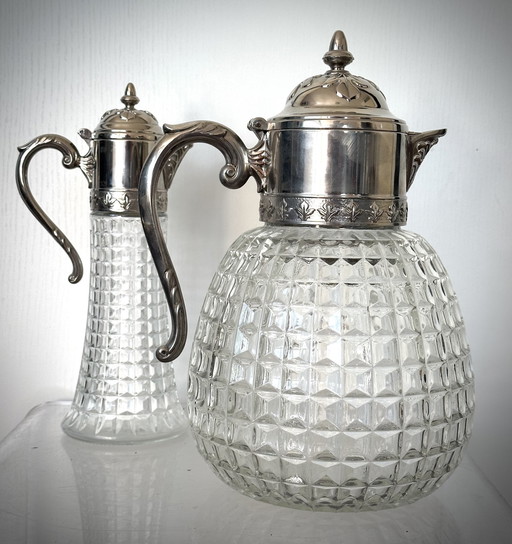 Carafes Vintage 50s Argenté Carafe Cristal Verre Italie