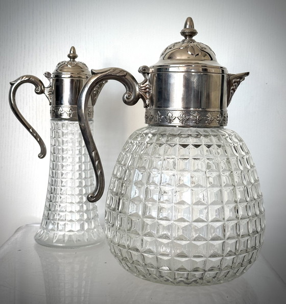Image 1 of Carafes Vintage 50s Argenté Carafe Cristal Verre Italie