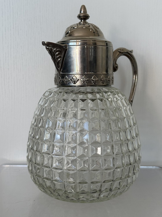 Image 1 of Carafes Vintage 50s Argenté Carafe Cristal Verre Italie