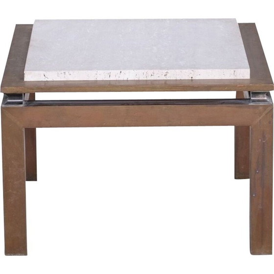 Image 1 of Table basse vintage en travertin et laiton, France 1960