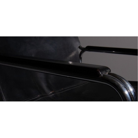 Image 1 of Chaise tube vintage avec siège et accoudoirs en cuir noir 1960s