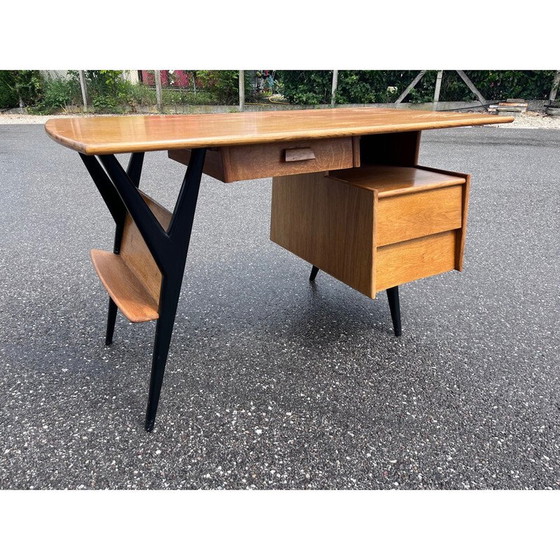Image 1 of Bureau vintage en chêne massif par Louis Paolozzi pour Guermonprez, 1950s