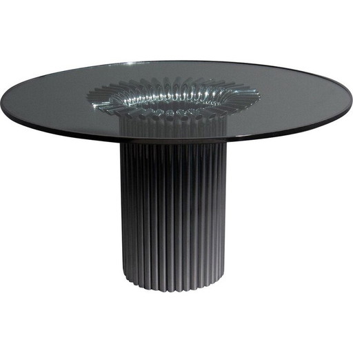 Table de salle à manger Vintage Hollywood Regency avec cadre chromé et plateau en verre