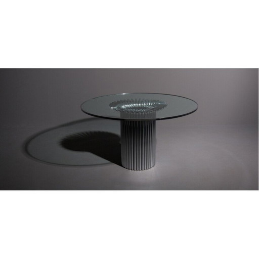 Table de salle à manger Vintage Hollywood Regency avec cadre chromé et plateau en verre