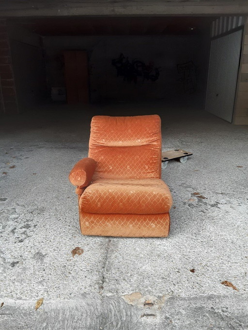 7/7 Chauffeuse Orange Ligne Roset Pr M. Ducaroy Mod. Albany, Design Épo. Vintage
