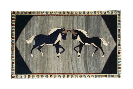 Tapis Gabbeh nomade noué à la main Chevaux - 224 X 140 cm