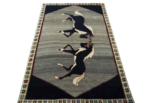 Tapis Gabbeh nomade noué à la main Chevaux - 224 X 140 cm