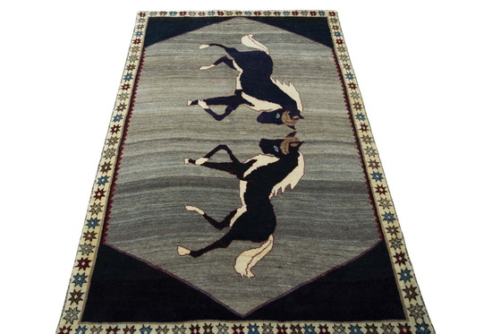 Image 1 of Tapis Gabbeh nomade noué à la main Chevaux - 224 X 140 cm