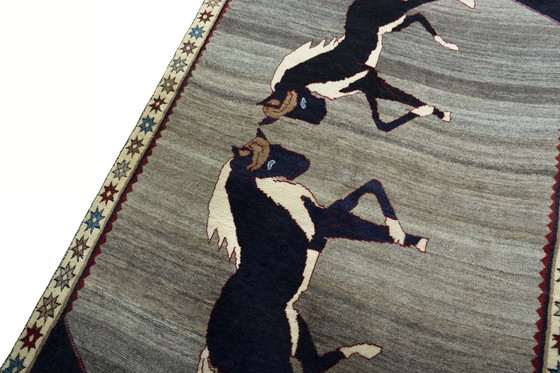 Image 1 of Tapis Gabbeh nomade noué à la main Chevaux - 224 X 140 cm