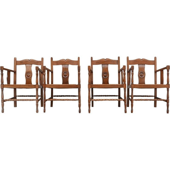 Image 1 of Paire de fauteuils vintage en jonc et bois de chêne, France 1950