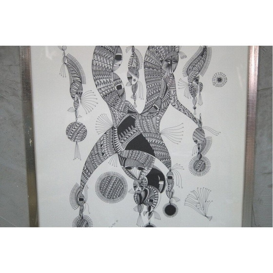 Image 1 of Lithographie vintage surréaliste de Ragnar Wollschläger, 1973