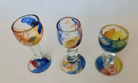 Image 1 of Par l'artiste verrier Bernard Heesen.3 Verres Unica.