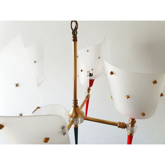 Image 1 of Lampe suspendue vintage en laiton et plastique 1950s