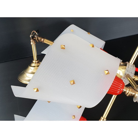 Image 1 of Lampe suspendue vintage en laiton et plastique 1950s